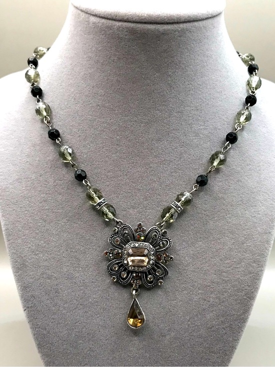 Avon Jewelry - Avon Antique Silver-Tone Floral Design Drop Necklace